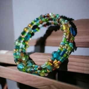 Green and Blue Beaded Wrap Bracelet
